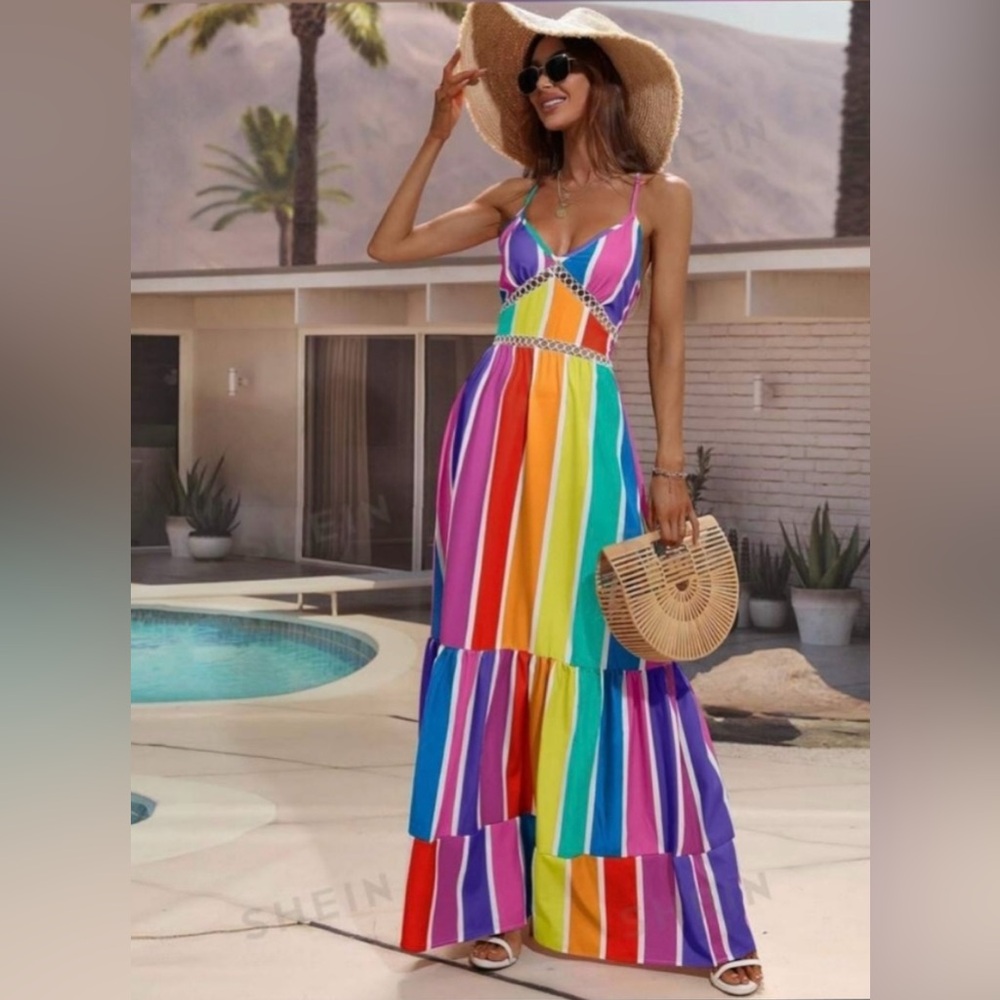 🌈Rainbow Striped Maxi Dress